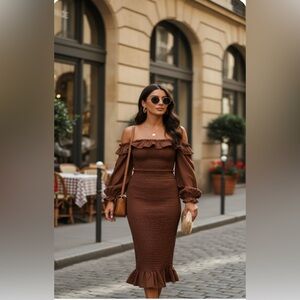 SHEIN Brown Long Sleeve Dress